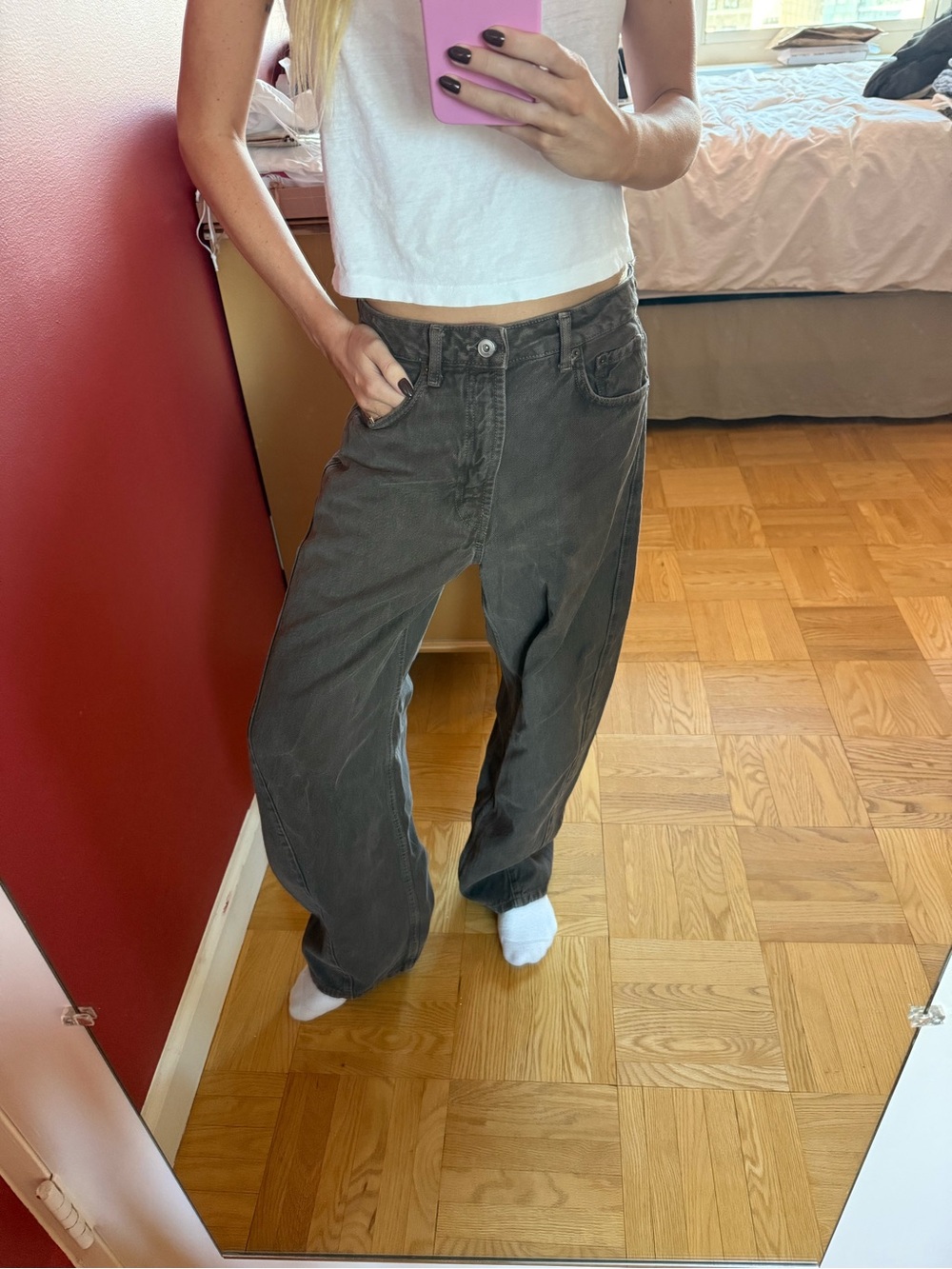 Zara Charcoal Gray Boyfriend Jeans